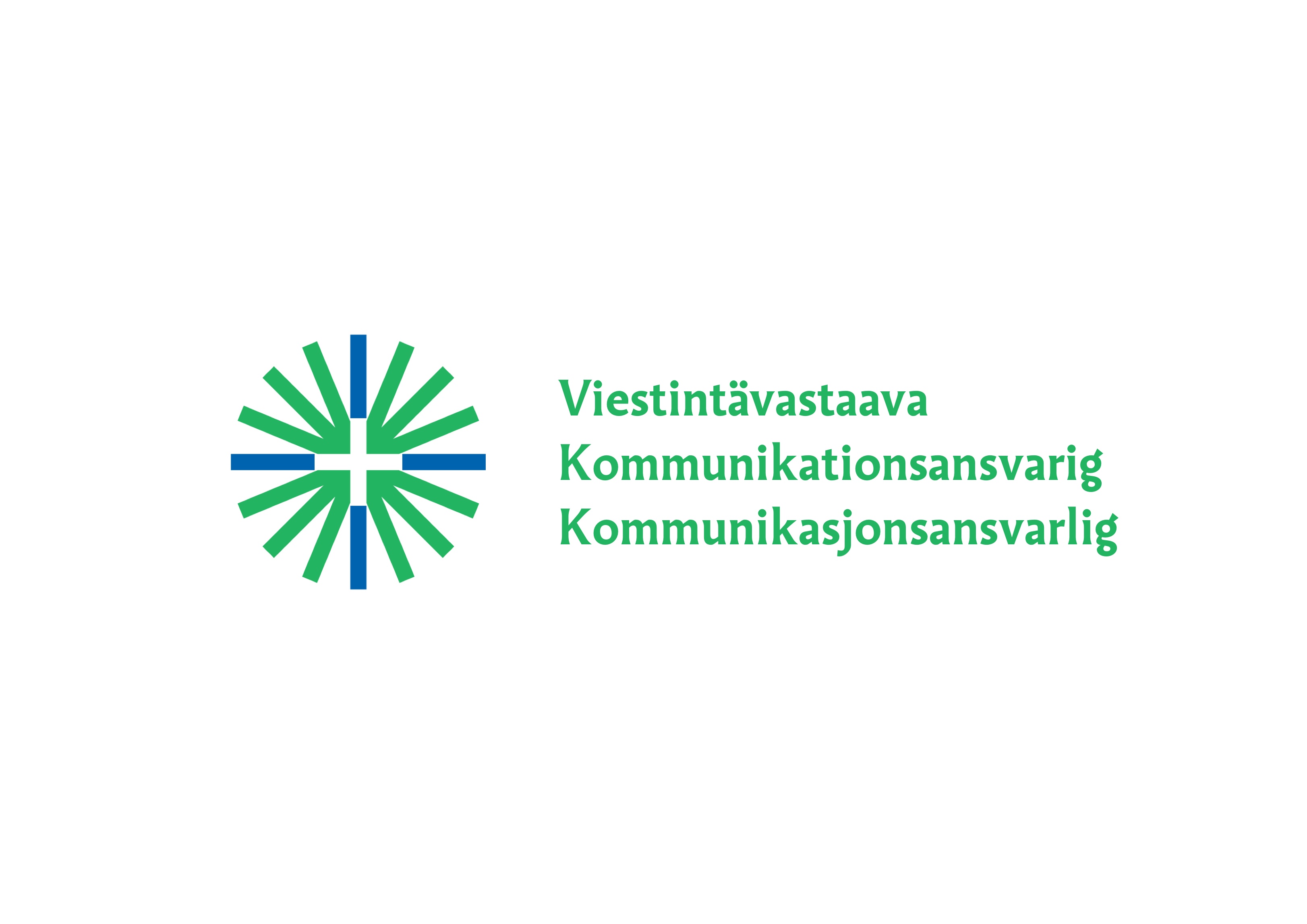 Seurakunnan logo ja sen oikealla puolella lukee: viestintävastaava, kommunikationsansvarig, kommunikasjonsa...