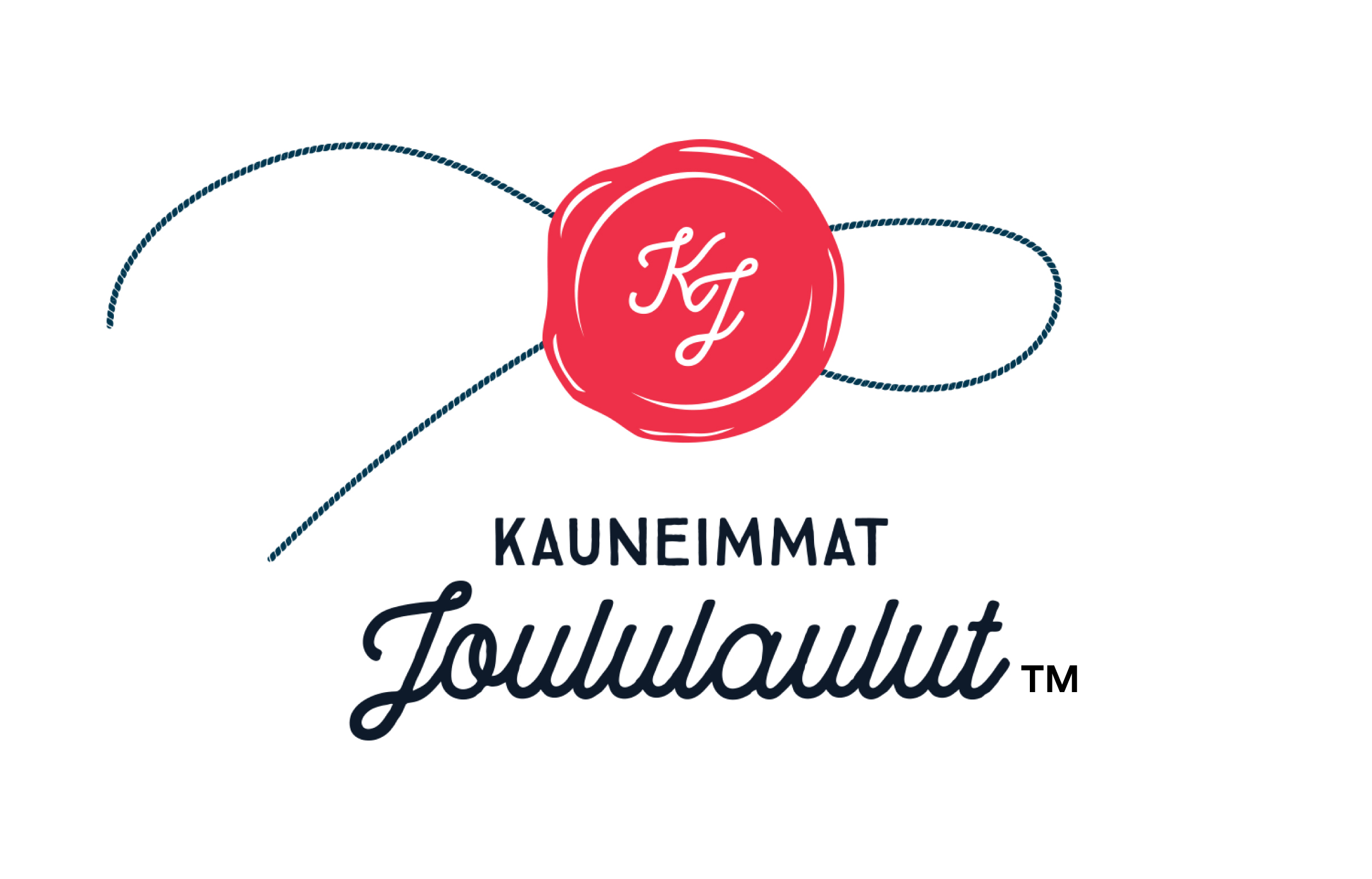 Peruttu – Oslo: Kauneimmat Joululaulut ilta klo 19 Laulutilaisuuden tunnuskuva. Lahjanauhan päälle on leimattu punainen sinetti, jossa kirjaimet K ja J.